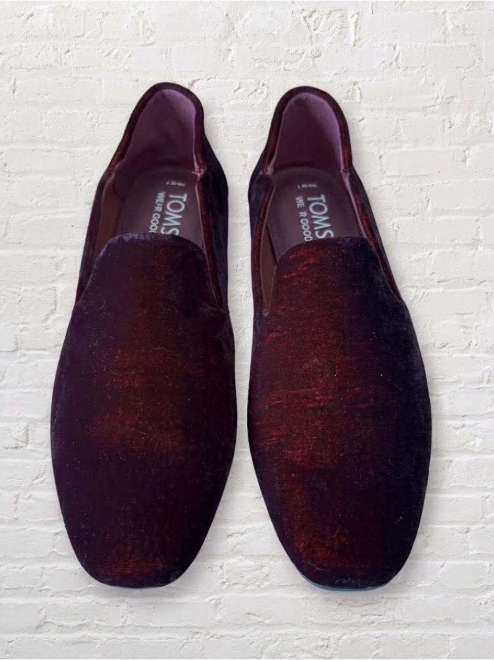 Toms Women's Velvet Slip-On Loafers in Burgundy